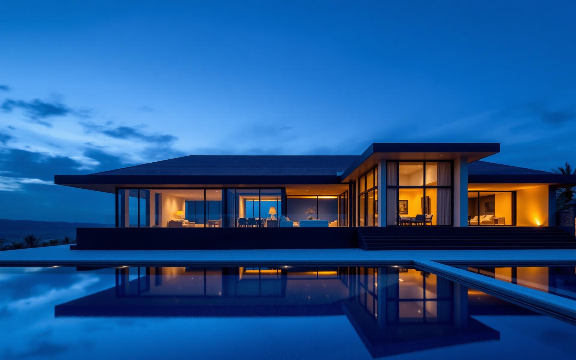 Residential property development at dusk